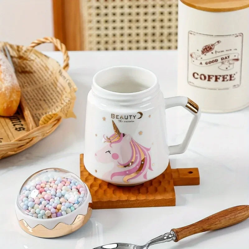 Unicorn mug ceramic coffee cup tea cup milk breakfast cup with lid
