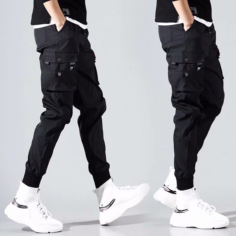 Cargo Pants Pocket Man Patchwork Trousers Feet Casual Full Length Hip Hop Joggers Streetwear Harem Sweatpants