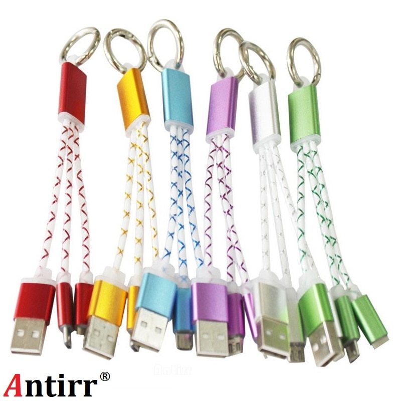 Antirr Snelle 2in1 Micro USB 8pin Metalen Sleutelhanger USB Sync Gegevens Charger Cable voor iPhone 5 5s 6 6s 7plus Andirod Samsung