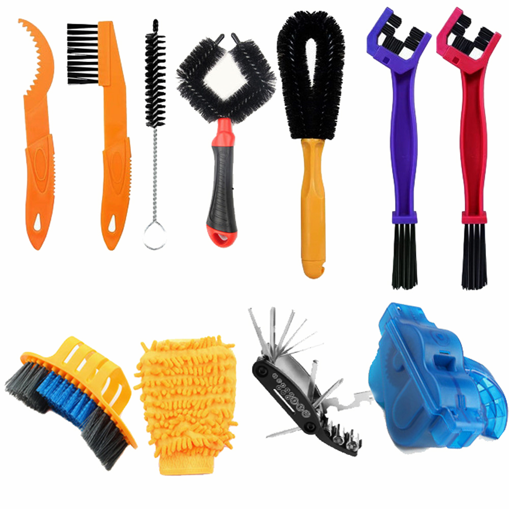 Bike Cleaning Kit Bicycle Chain Cleaner Clean Tire Brush Road MTB Cycling Cleaning Gloves Kits Cleaners Tool for Mountain, City: Clear