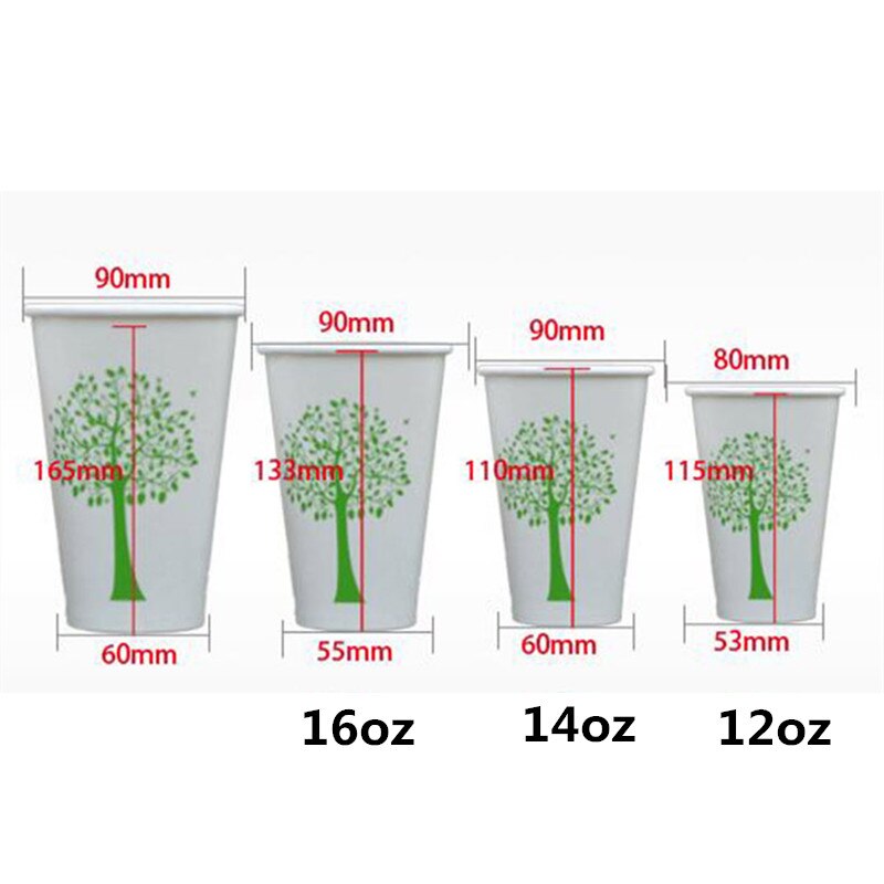 50pcs 350ml wit wegwerp cups groene boom patroon party verjaardag gunst koffie thee papier cup met deksel takeaway pakket