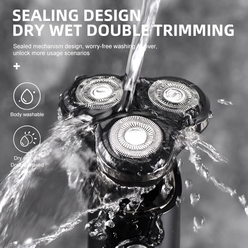 USB akumulator trymer robić brody suchy mokro wodoodporna maszynka robić golenia 3D głowy zmywalny brzytwa wyświetlacz doprowadziło golarka elektryczna dla człowieka