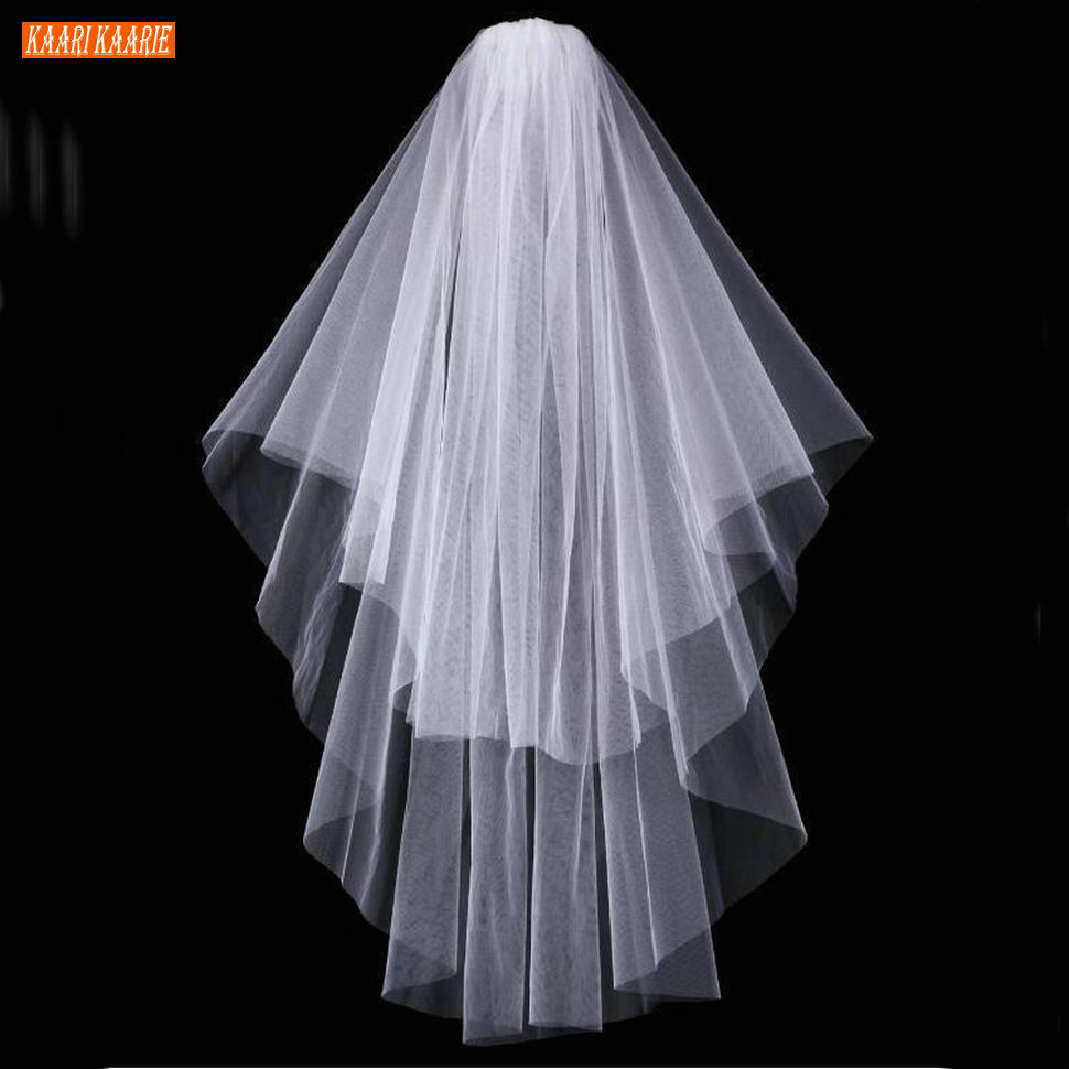 Velo corto Blanco clásico 75 CM suave tul barato velo de novia corte borde moderno marfil velo de novia con peine accesorios de boda