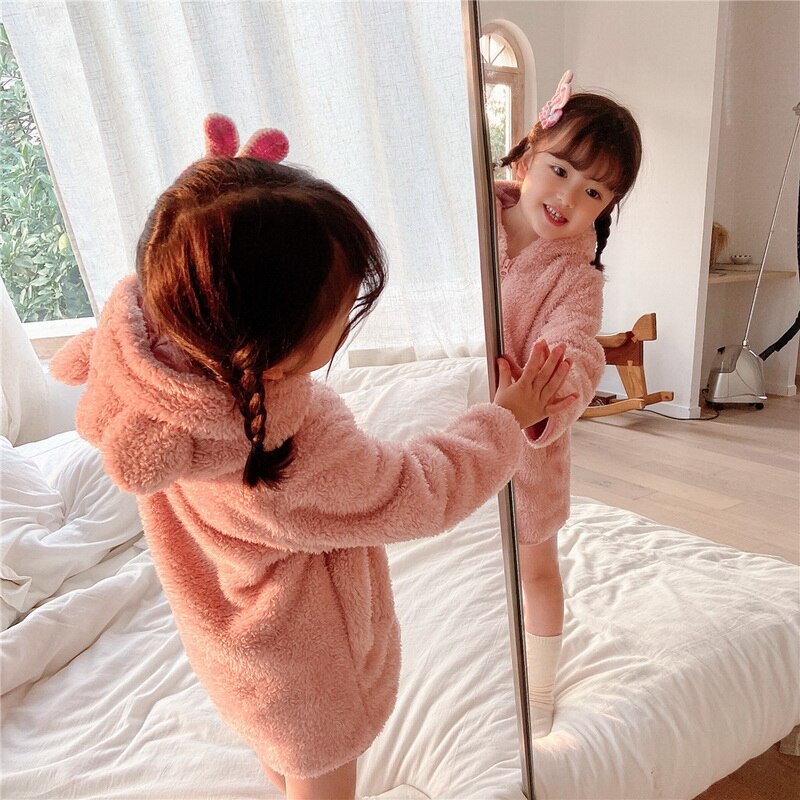 Spring Kids Meisjes Nightgowns Lange Mouwen Losse Dikke Fluwelen Leuke Nachtkleding Gewaad Jurk Voor Kinderen E413
