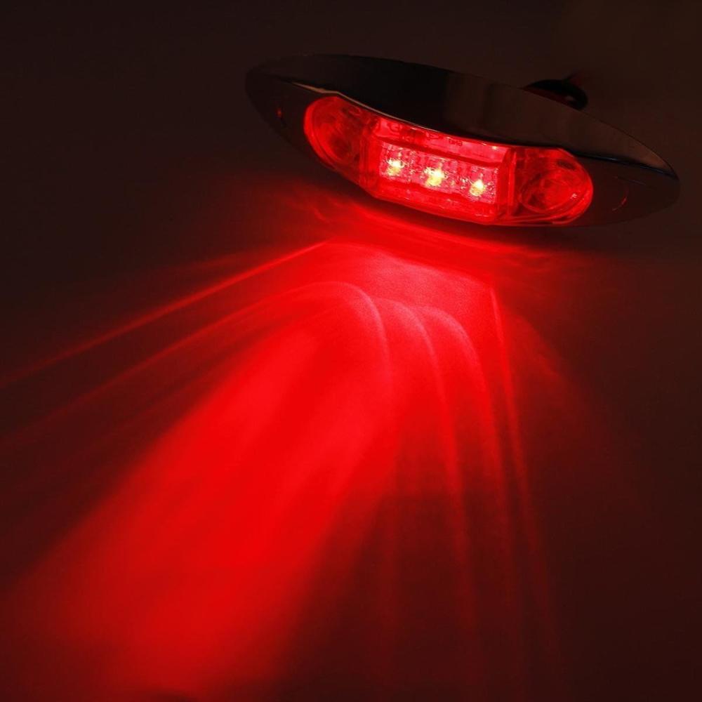 Krator 20PCS LED 12V 24V Red 3 LED Side Marker Lamp Clearance Lamp Fish Shape Truck Van Trailer Waterproof