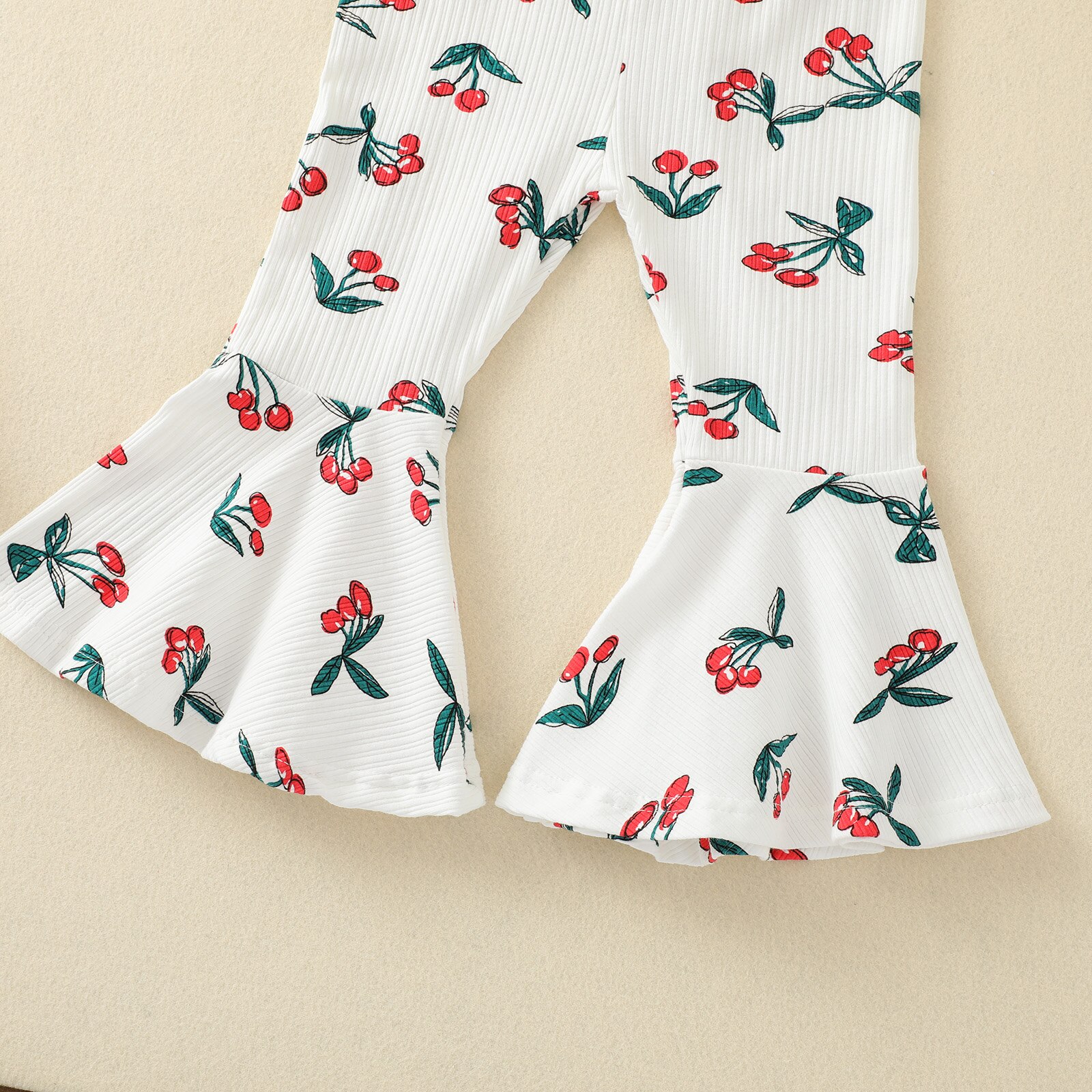 1-5Years Meisjes Jarretel Jumpsuit, Zomer Peuters Bloemen/Cherry Printing Mouwloze Bell Bodem Siamese Broek