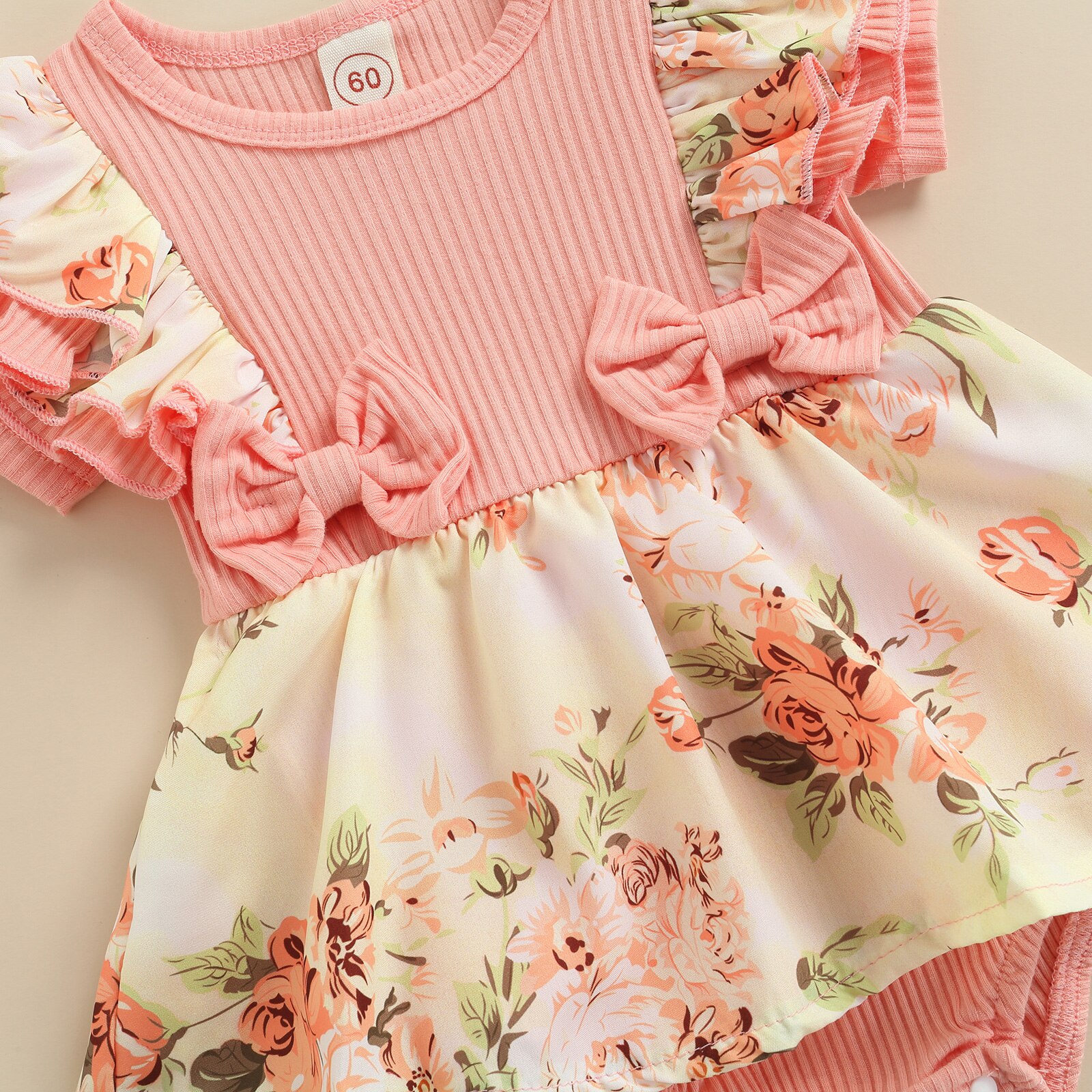 Ensemble 3 pièces pour bébés filles, vêtements imprimés floraux, en coton tricoté, manches courtes, bretelles, bandeau, tenue
