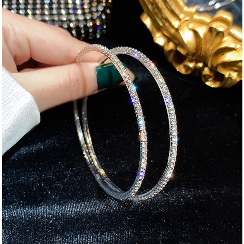 Fyuan Mode 2Cm 6Cm 8Cm 10Cm Ronde Crystal Oorringen Voor Vrouwen Geometrische Strass Oorbellen Verklaring sieraden