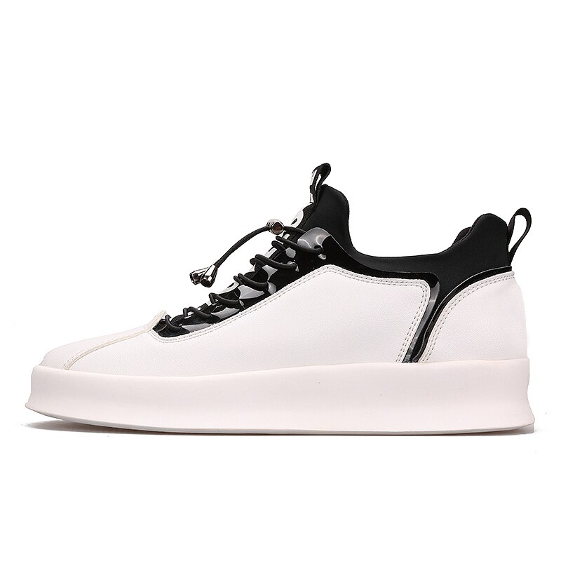 Chaussures de sport de skate pour hommes de de printemps masculine basique talon plat à lacets planche à roulettes en plein air Sneaker: WHITE / 7