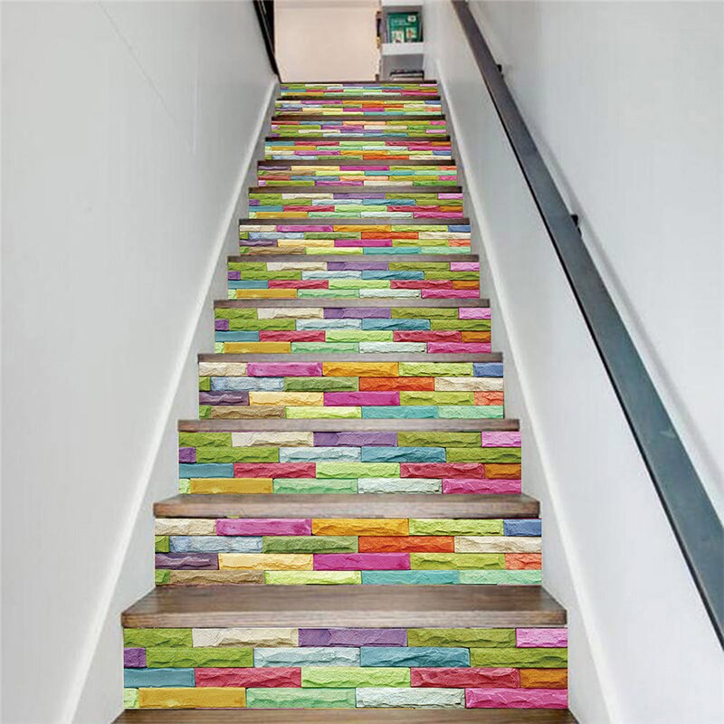 PVC wallpaper rainbow wall tiles simple 13 pieces of DIY stair stickers, step stickers wall stickers