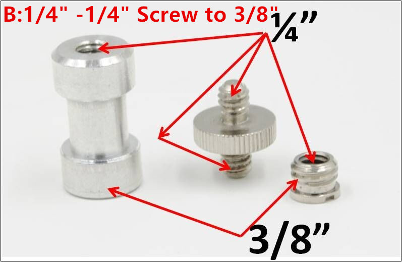 3 1 でクロームメッキ鋼 1/4 "-1/4" ネジに 3/8 "差込口のスタッド変換アダプタ一眼レフカメラの三脚: B 1/4" -1/4" Screw to 3/8"