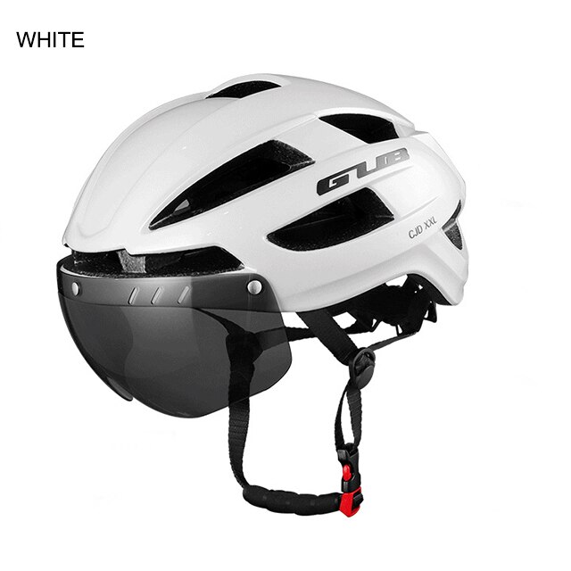 Cycling Helmet With LED Light USB Rechargeable Intergrally-Molded MTB Road Bike Helmet With Goggles XXL 58-65CM Safety Cap: white