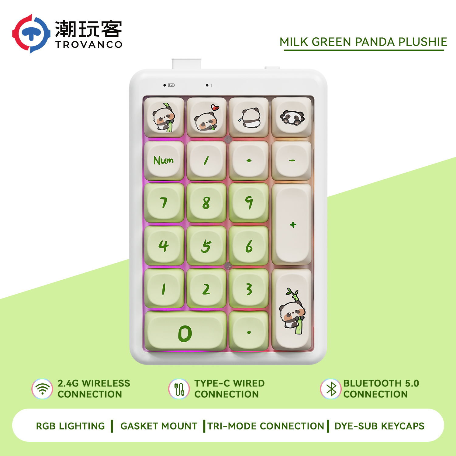 21-Key Wireless Mechanical Keyboard Number Pad Tri-Mode Cartoon Numeric Keypad with -Swappable Switches RGB Backlight: Navy Blue / BLACK SWITCH