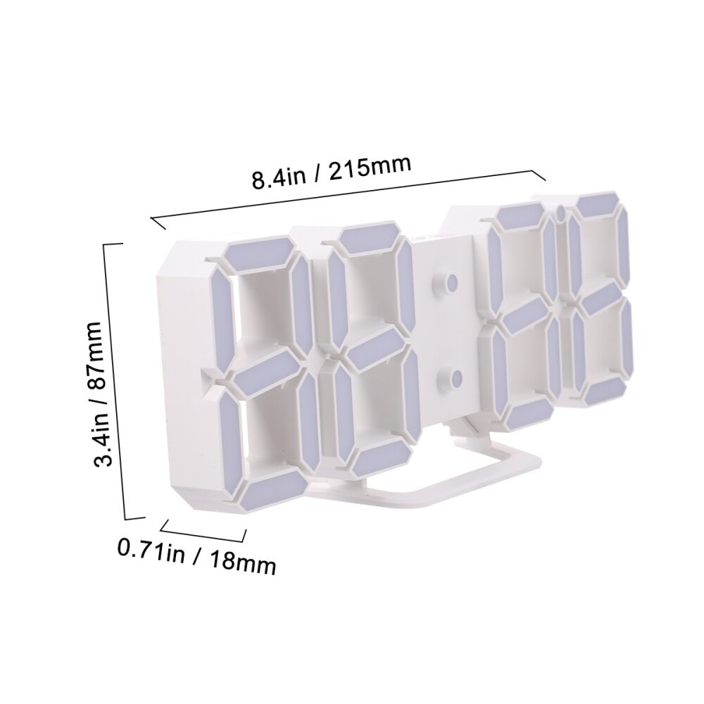 3D LED Digital Clock Wall Desk Alarm Clock USB Charging Clock for Home Office (White, White Numbers)