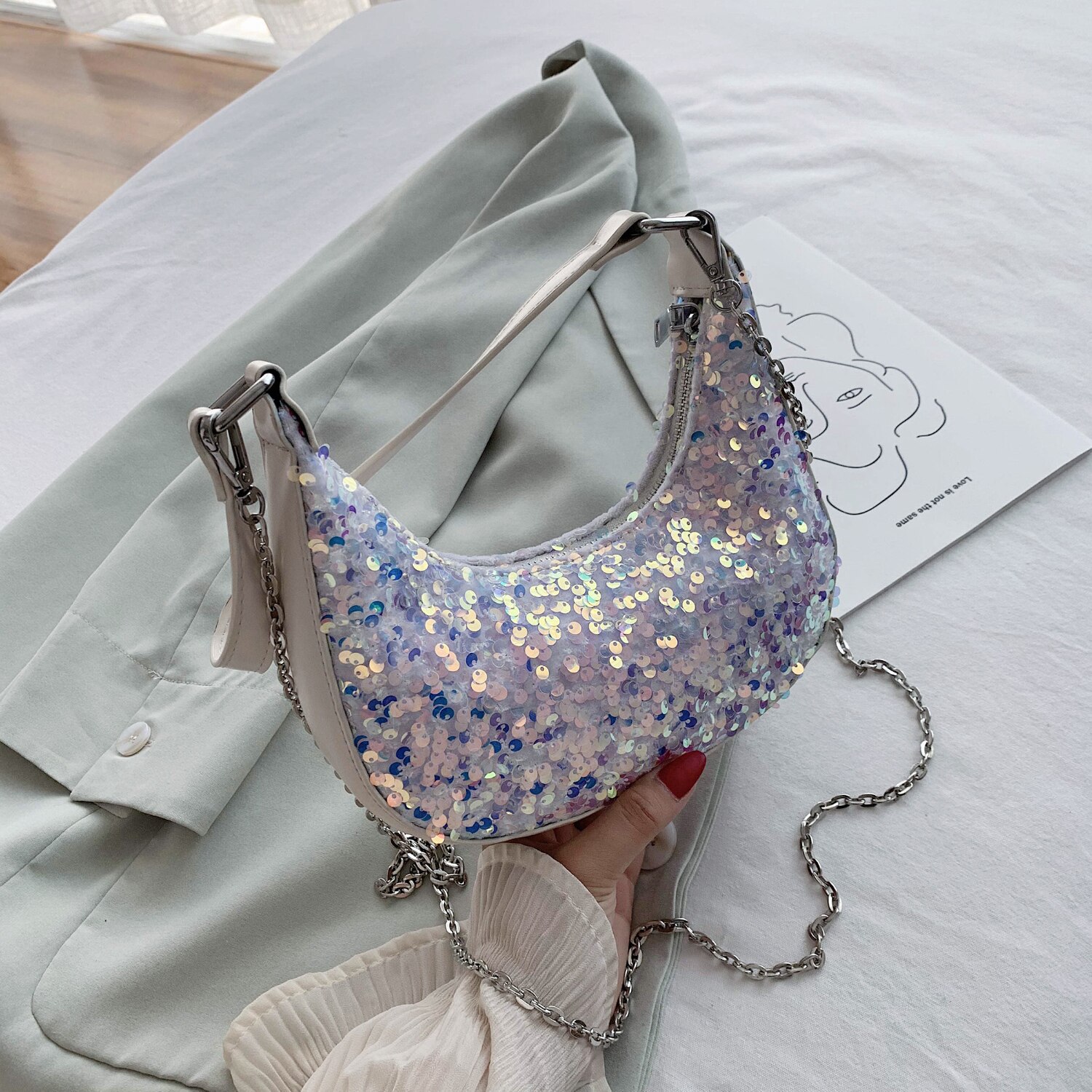 paillettes di modo sacchetti di Cuoio dell'UNITÀ di ELABORAZIONE ottavino Borse A Spalla per Le Donne 2020 di Disegno della catena di Lusso Sacchetto di Mano Femminile di Viaggio sacco