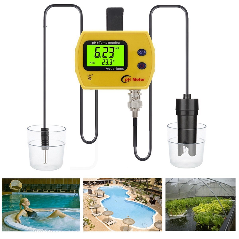 Portable numérique LCD en ligne pH TEMP mètre acidimètre Aquarium eau potable moniteur de 0.01 PH électrode analyseur rétro-éclairé