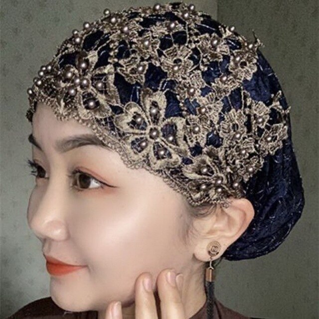 Modelele de explozie turban pălărie eșarfă hijab musulman care acoperă capul șapcă baotou: Tj00006 bleumarin