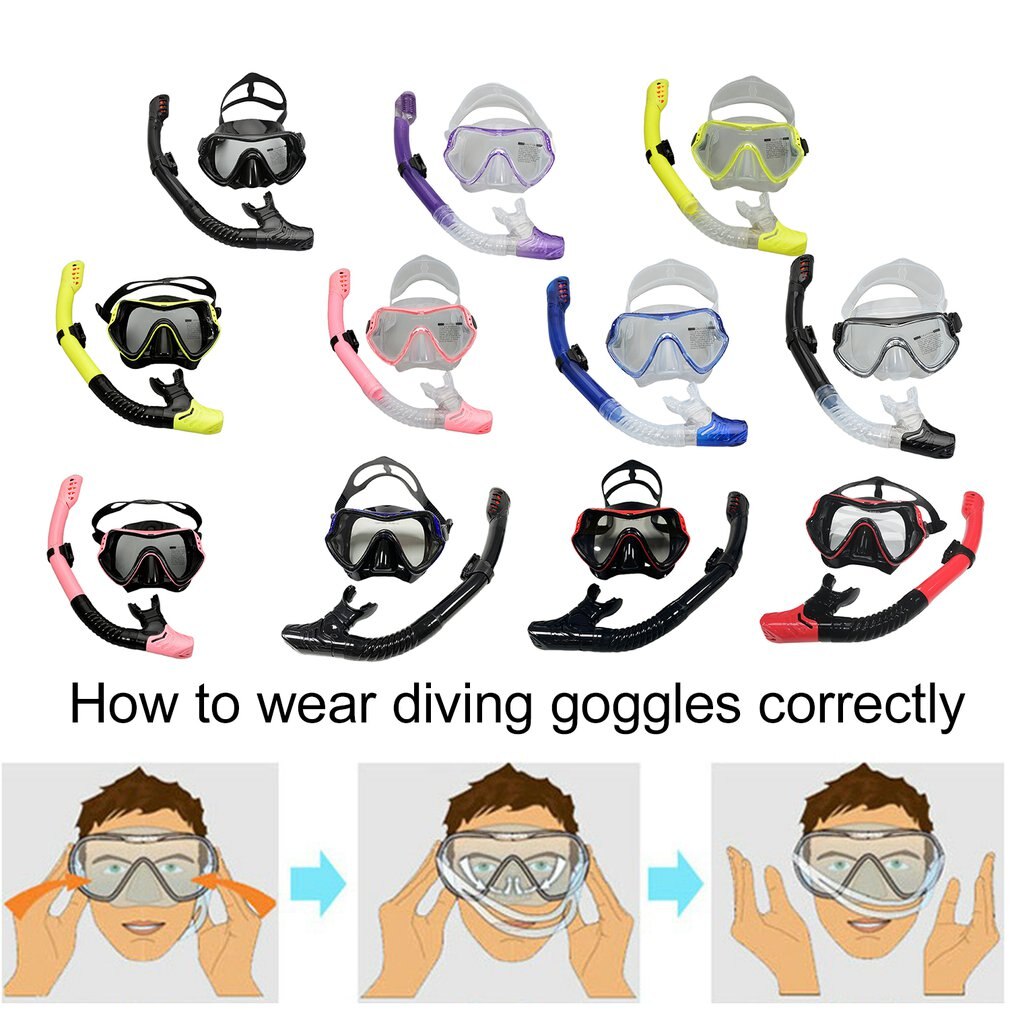 Scuba Diving Masks Snorkeling Set Adult Silicone Skirt Anti-Fog Goggles Glasses Swimming Pool Equipment
