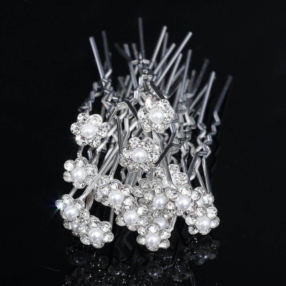 Kolor srebrny perła Rhinestone ślubne grzebienie do włosów akcesoria do włosów dla kobiet akcesoria ozdoby do włosów biżuteria ozdoba ślubna do włosów: 20Pcs 08