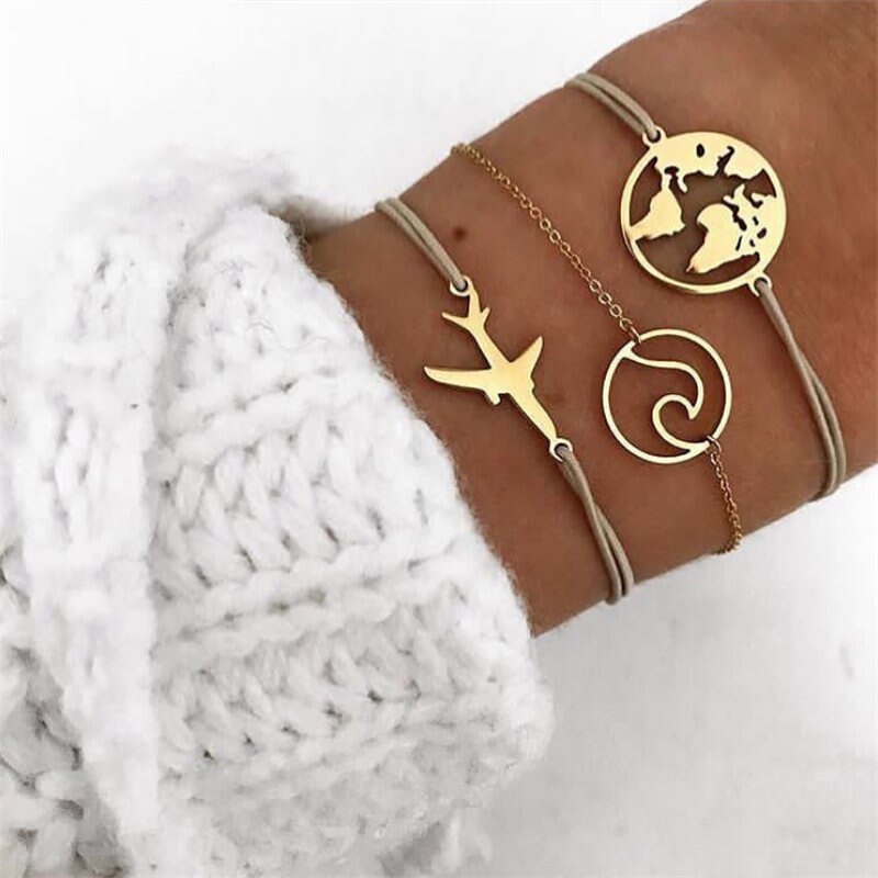 Nykøb 5 stk/sæt vintage sølvfarvede boheme armbånd wave geometrisk charme armbånd til kvinder fest smykker: 30014