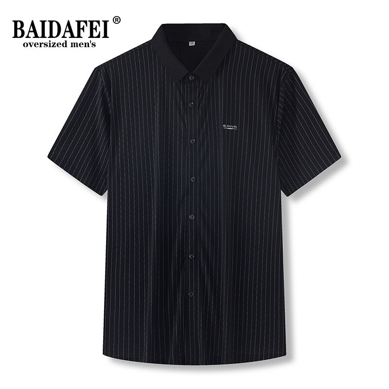 Oversized 5XL 6XL 7XL 8XL Men Summer Striped Shirts 22022 Arrivals Men Casual Loose Fat Short Sleeve Button Up Shirt