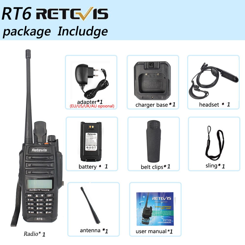Retevis RT6 Wasserdichte Walkie Talkie IP67 5W 128CH Dual Band VHF UHF Radio VOX FM LCD Anzeige Tragbare Spaziergang sprechen Walkie-Talkie