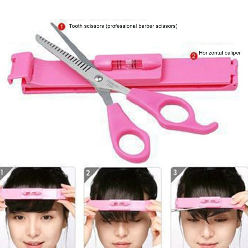 3Pcs Professionele Roze Diy Vrouwen Meisje Pony Artefact Tool Kit Kapper Gereedschappen Snoeien Schaar
