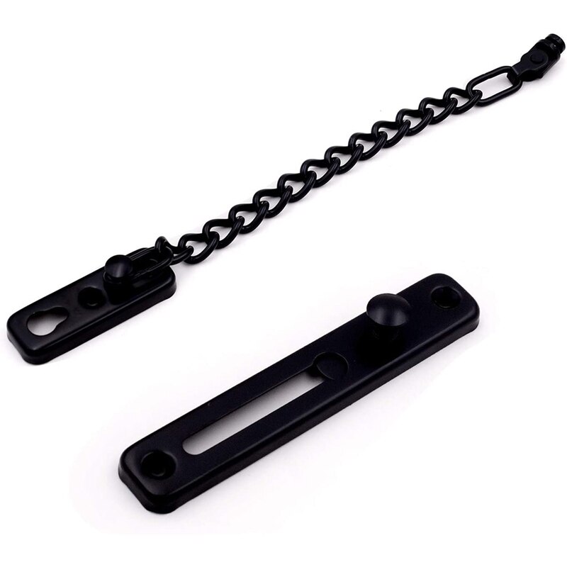 2 Pack Door Chain Lock, Stainless Steel Security Chain Guard, Polished Door Latch with Screws, Black