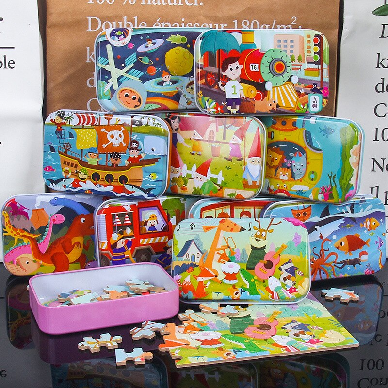 60 Stuks Houten Puzzel Speelgoed Voor Kinderen Cartoon Animal Jigsaw Kids Intelligent Entertainment Educatief Speelgoed Xmas