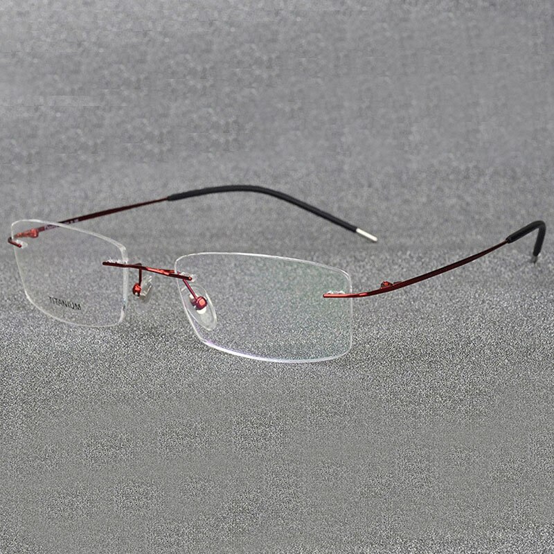 Kantløse titanium-brilleramme super letvægts fleksible titaniumlegering tempelben optiske briller briller: Rød