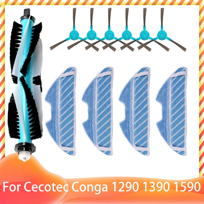 Compatible con Cecotec Conga 1290 1390 1590, accesorios, rodillo, Cepillo Lateral principal, filtro Hepa, fregona, repuestos: Blanco