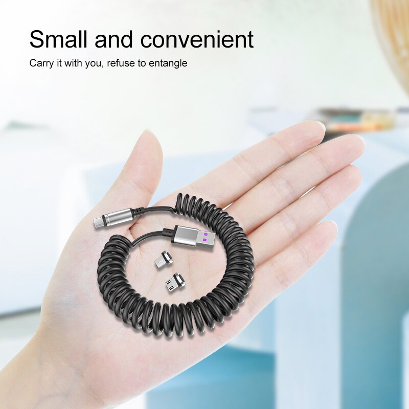 Cavo a molla magnetico 3A Micro USB tipo C cavo di ricarica rapida a 8 Pin per iPhone X Samsung S9 S10 cavo retrattile Huawei P30 lite