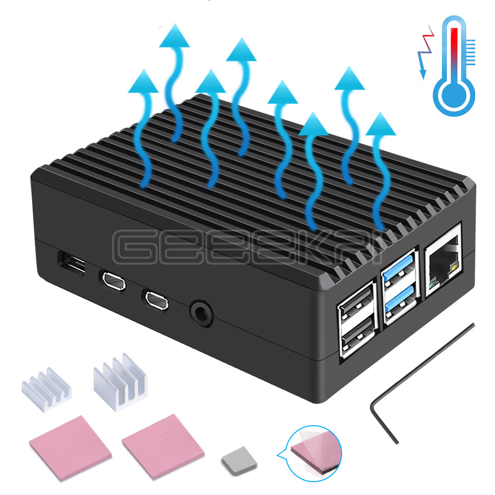 Geeekpi Zwart/Donkergrijs Metalen Case Behuizing Cover Shell Met Koellichamen Voor Raspberry Pi 4B Pi 4 Model B: Black