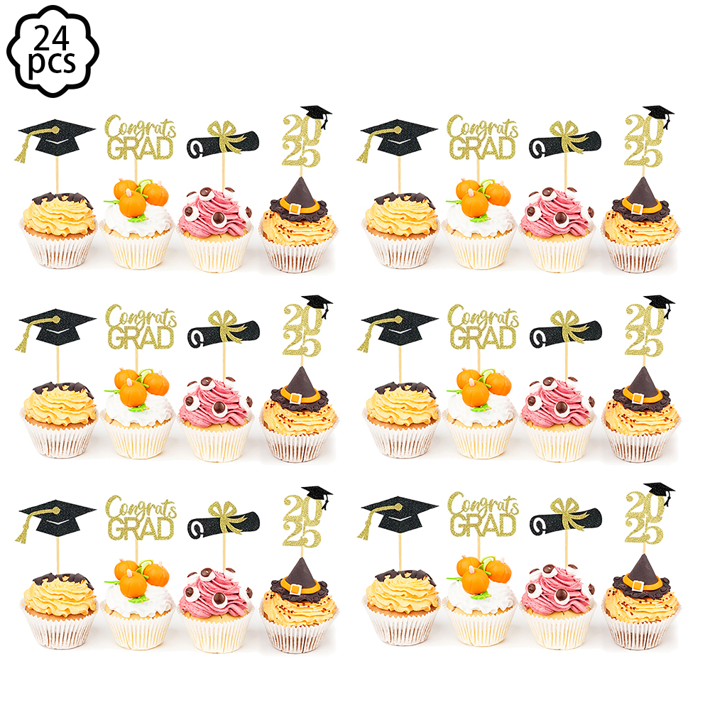 2025 Afstuderen Themafeest Taart Decor Taart Toppers Afstuderen cap Groet cupcake Decor toppers Afstuderen Feestdecoratie: Deep Sapphire