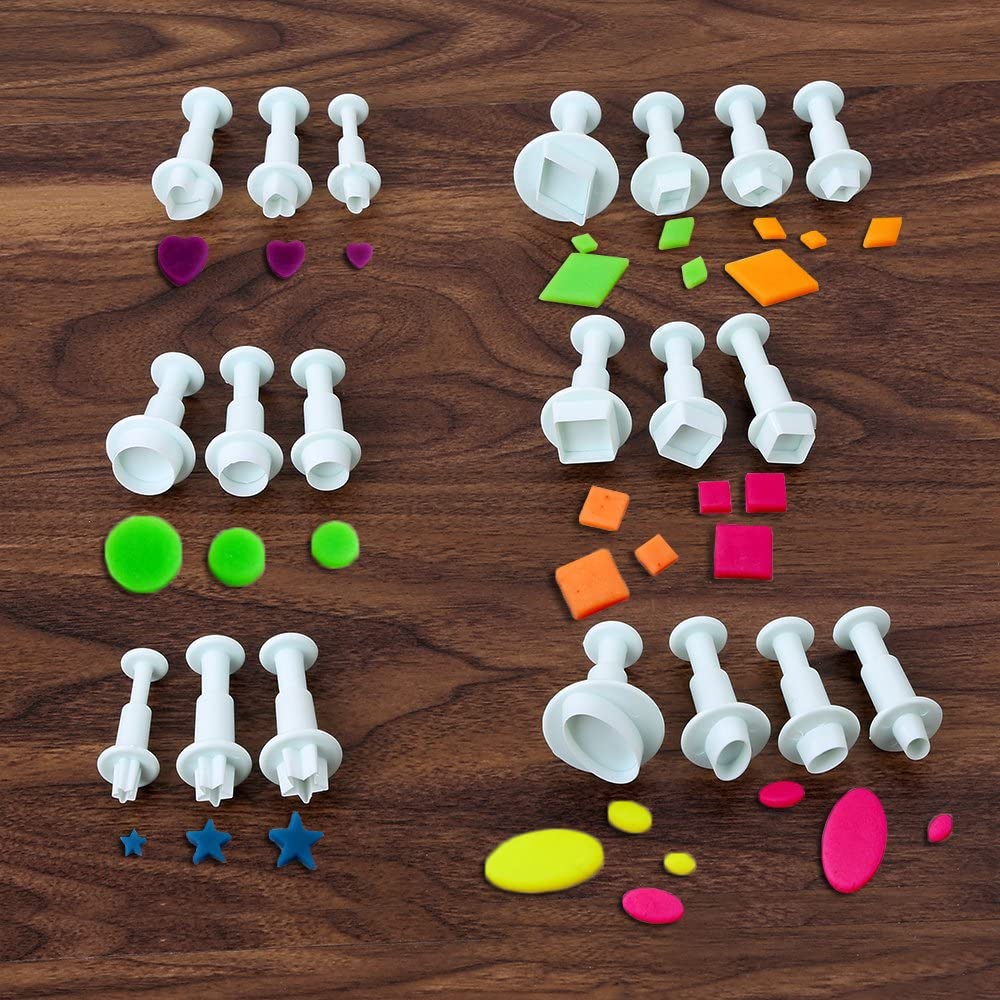 20pcs Polymer Clay Cutter Mini Fondant Cookie Plunger Cutters Sugarcraft Cake Decorating Square Heart Shape Embossing Mold Tools
