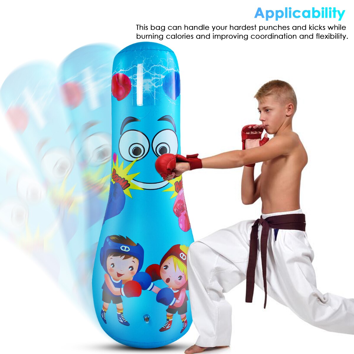 Unisex børn tumbler boksesæk fitness oppustelige børn sandsæk hjemmegymnastik fitness boksning kamp træning stress relief legetøj