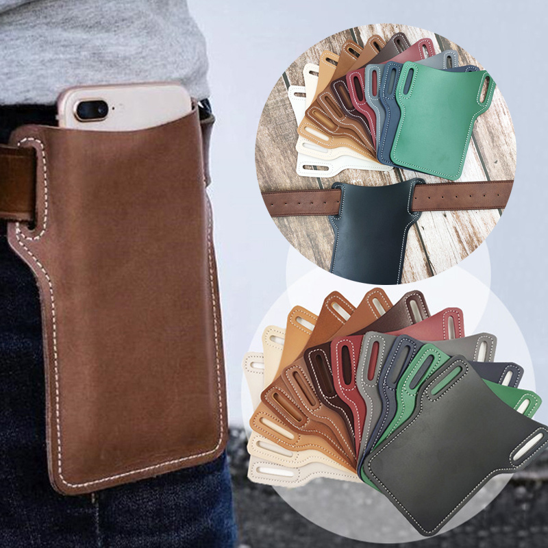 Protection Case Bag Durable Holsters For Phones Handmade Leather Waist Belt Loop Mobile Phone Holster 133x167MM