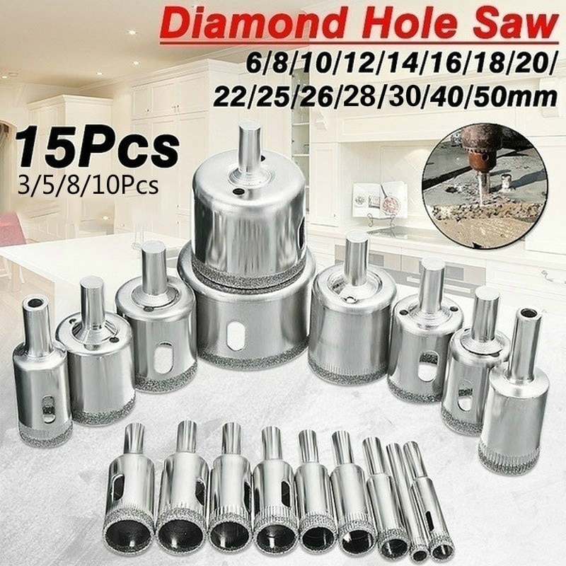 15pcs/set Ceramic Flower Pots Hole Drilling Bit Set Hole Drill Bit Kit for Ceramic Diamond Glass Marble 6-50mm In Stock
