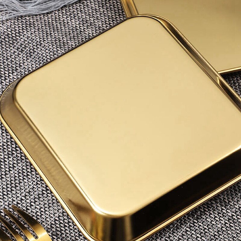 Square Plate Buffet Plate Fruit Plate Barbecue Plate Commercial Flat Base Kitchen Utensils 304 Stainless Steel