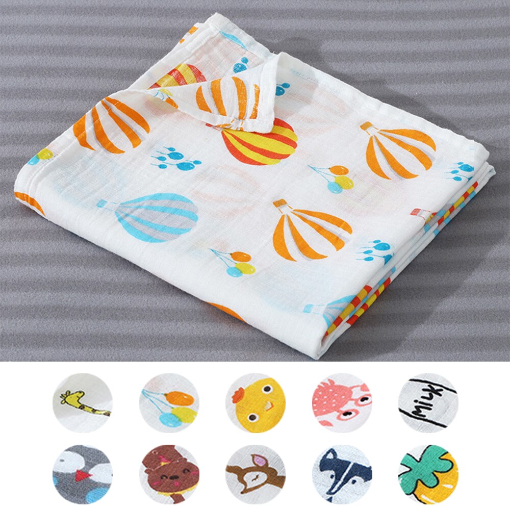 -né bébé Swaddles 100% coton mousseline bain gaze couverture douce imprimé dessin animé écharpe pour bébé sac de nuit poussette couverture tapis de jeu