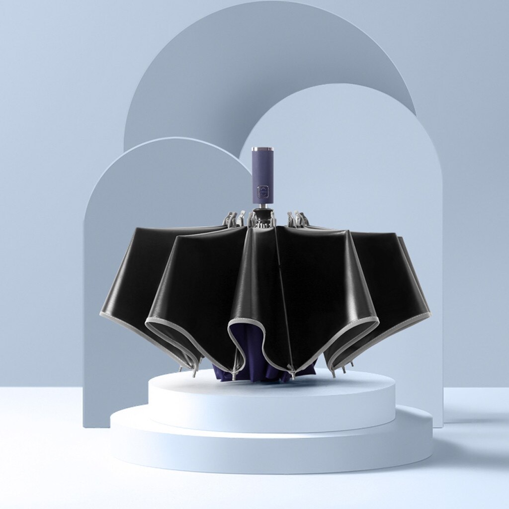 4# Automatic Umbrella Reverse Folding Business Umbrella With Reflective Strips Umbrellas Rain For Men Women Black Coating Зонт: Blue 