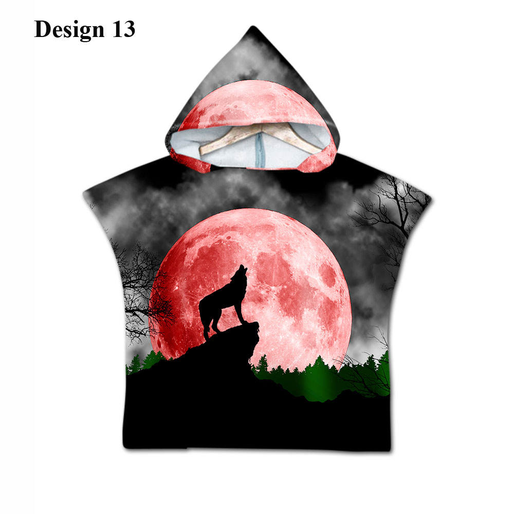 Nyhet cool varg måne enhörning baby barn barn huva handduk pool bad strand poncho handduk cape: Design 13