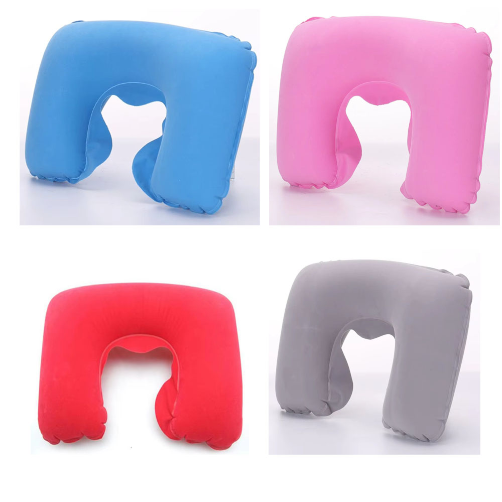 1/3/4Pcs Travel Pillow Car Air Flight Office Inflatable Neck Pillow Short Plush Cover PVC Support Headrest Soft Nursing Cushion: Chocolate
