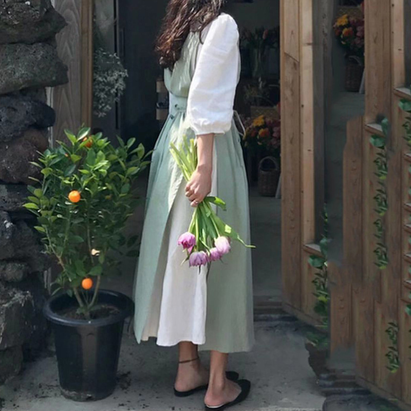 Washed cotton linen Kitchen Apron For Cooking Baking Flower Shop Ruffles work clean apron for woman uniform lady Dress