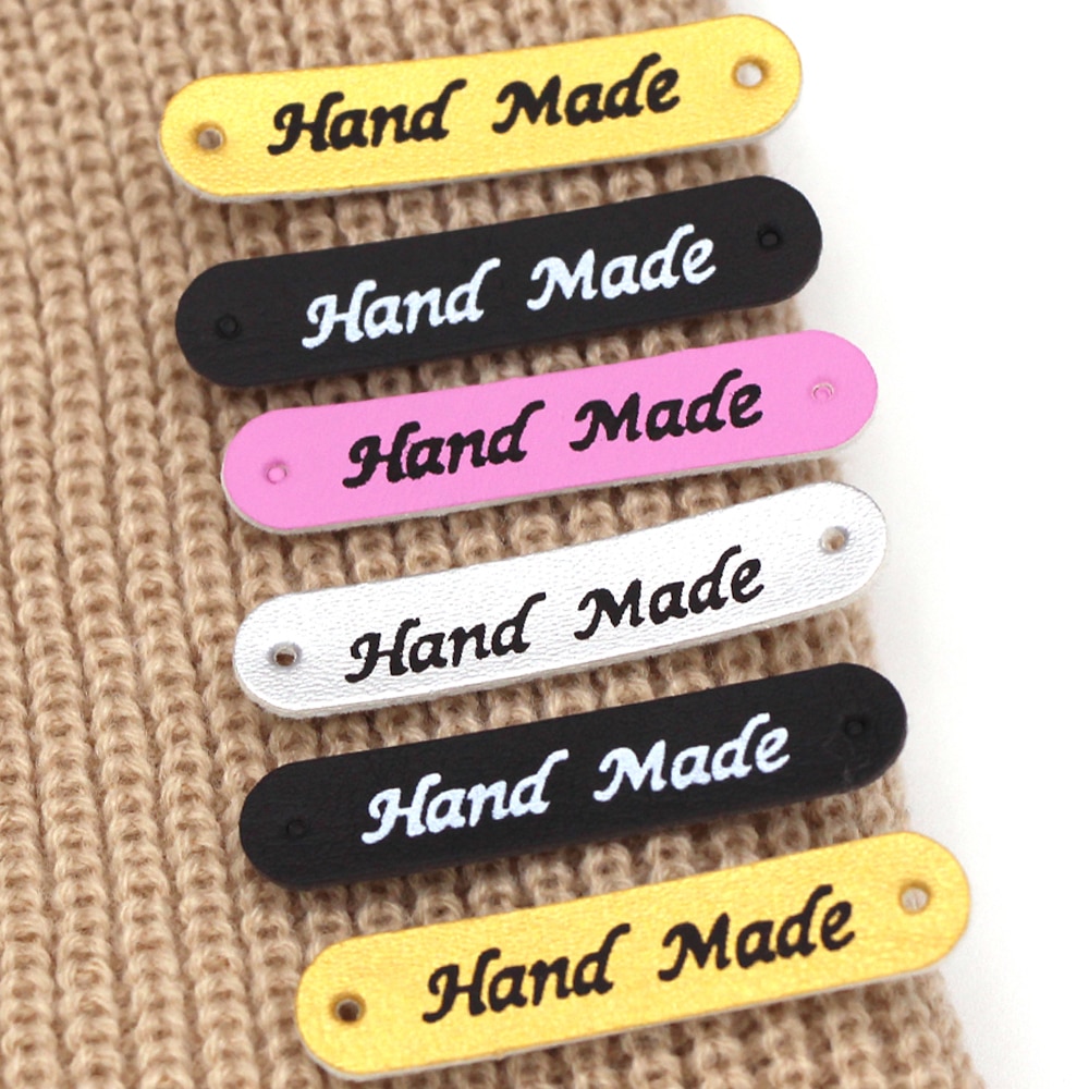 50Pcs 49X10Mm Hand Made Tags Handgemaakte Labels Synthetisch Pu Lederen Tag Diy Handwerken Patchwork Naaien Op label Voor Kleding Tassen Hoed