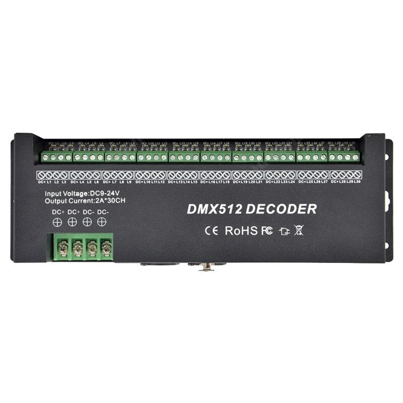 30ch rgb dmx 512 dekoder ledet controller, rgb led dmx 512 dekoder 30 kanal  x 2a til led strip lys  dc9-24v 60a dmx lysdæmper driver