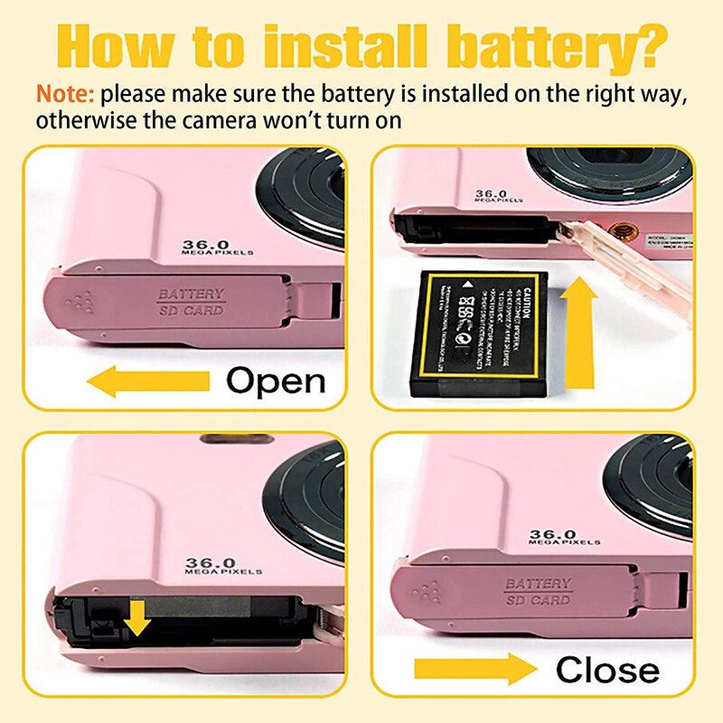 1080P 36.0 Mega Pixels Digital Camera with 16X Digital Zoom, LCD Screen, Portable Mini Cameras for Students Teens