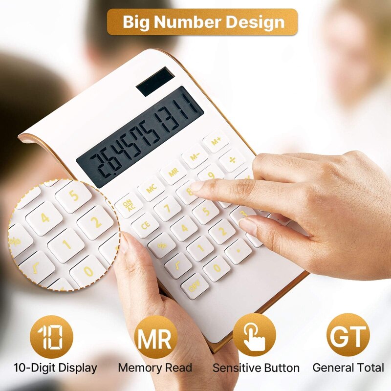 Calculator,10 Digits Solar Battery Basic, Dual Powered Desktop Calculator,Tilted LCD Display Slim Desk Calculator