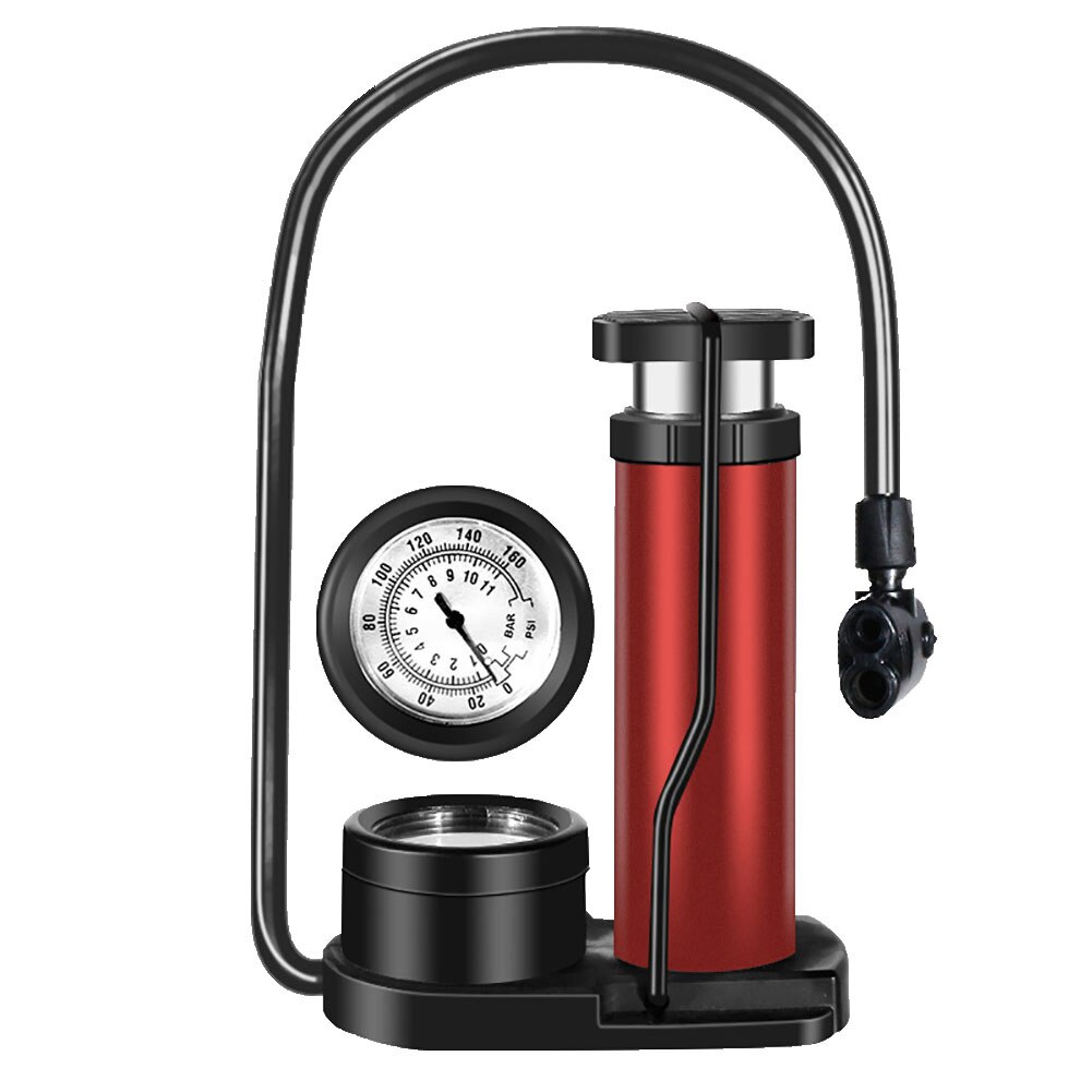 Portable Foot Pedal Bicycle Tire Pump Air Inflator with 160PSI Pressure Gauge: Red
