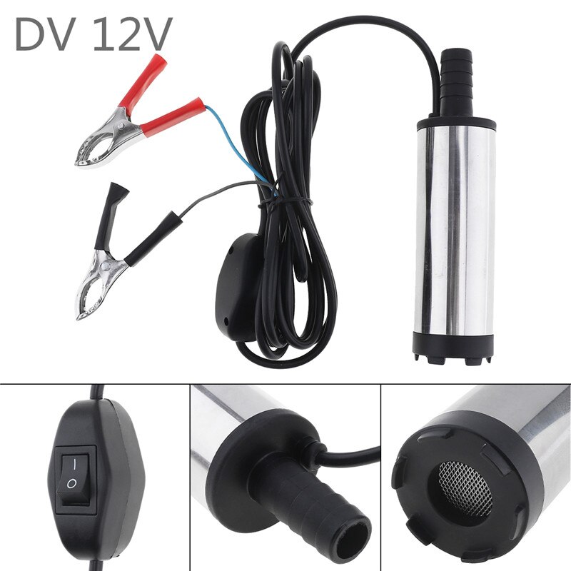Diesel 38mm fordonsmonterad elektrisk mikropump  dc12v 24v auto bil elektrisk dränkbar pump bränsle vatten dieselolja fatpump: 12v alligatorklämmor